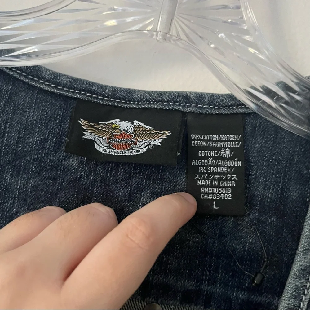 Harley Davidson Denim Zip Blue Motorcycle Patch Vest Large - Picture 6 of 8